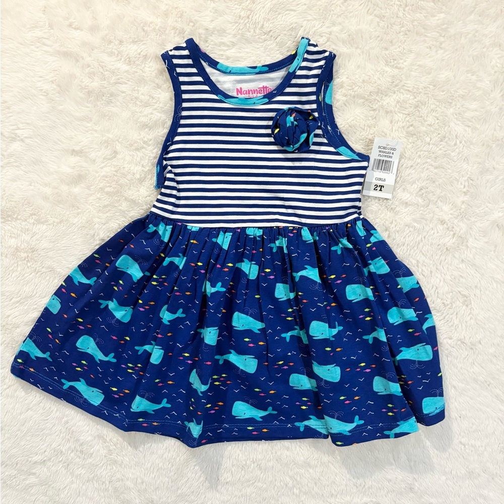 Nannette Striped Blue Whale Dress